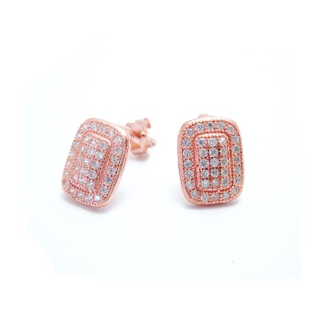 Micro-pave Rose gold plated CZ Rectangle Studs - Click Image to Close